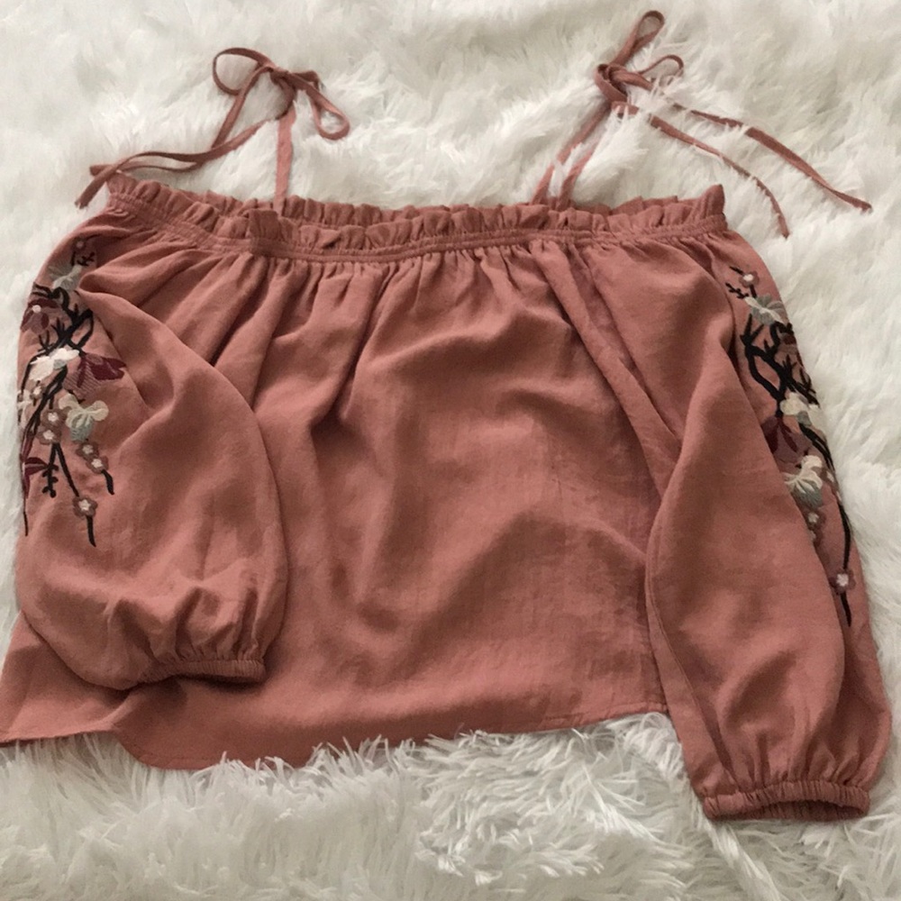 Dusty Rose Off-Shoulder Embroidered Blouse